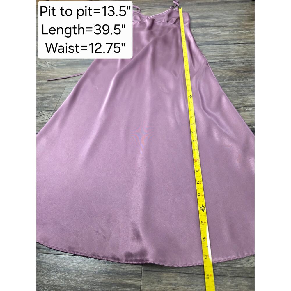 Vera Mauve Satin Lace-Up Back Midi Dress M Coquette Minimalist Slip Bridesmaid - Picture 9 of 11